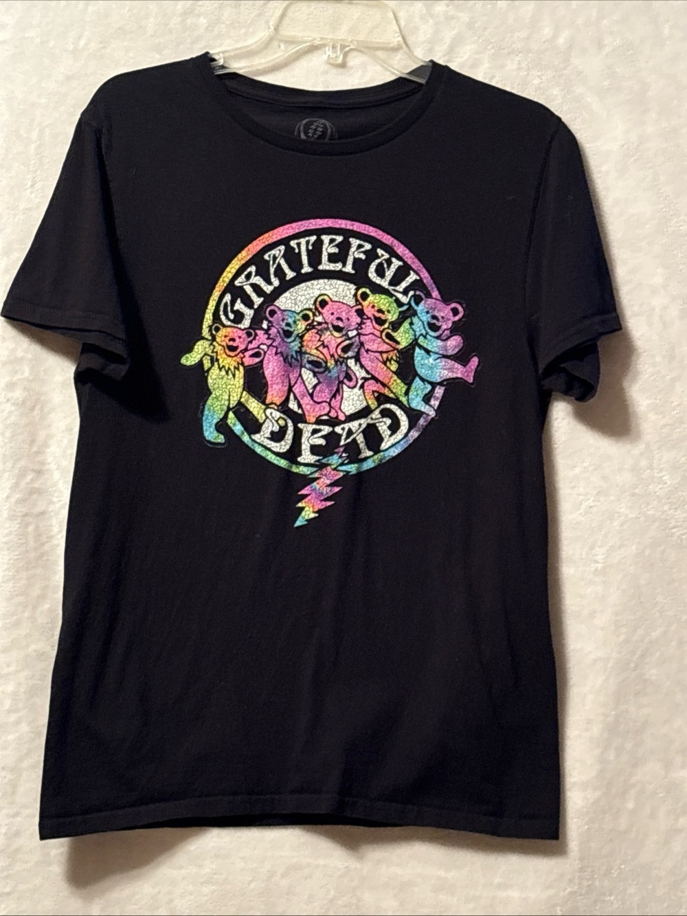 Grateful Dead Black Tee with Rainbow Dancing Bears Graphic
